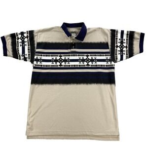 VTG Mens Express Rider Western Polo Shirt Short Sleeve Cowboy Aztec Tan Sz L